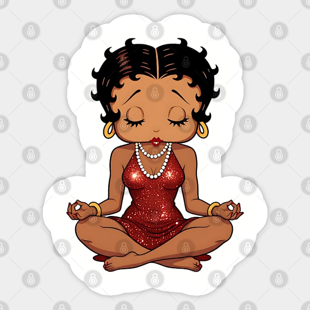 Black Betty Boop Meditating Sticker by UrbanLifeApparel